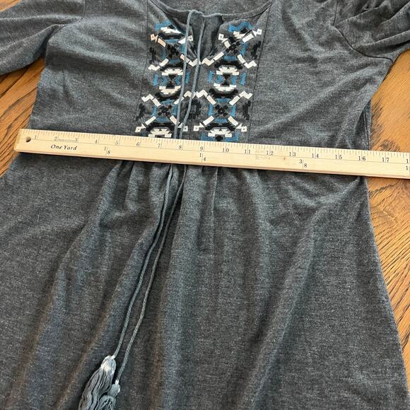 Earthbound Hippie Boho Swing Gray Dress Tassels-Size Large - Picture 7 of 8
